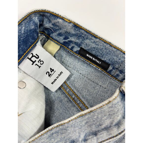 R13 Bowie High Rise Straight Leg Jeans Light Denim Distressed Rutland Grunge - Picture 7 of 13